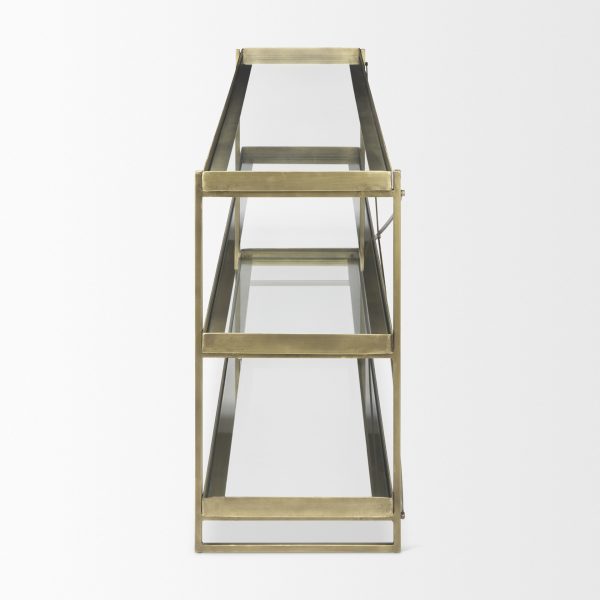 Trey 72.0L x 16.0W x 30.0H Gold Metal WGlass Console Table 3