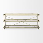 Trey 72.0L x 16.0W x 30.0H Gold Metal W/Glass Console Table