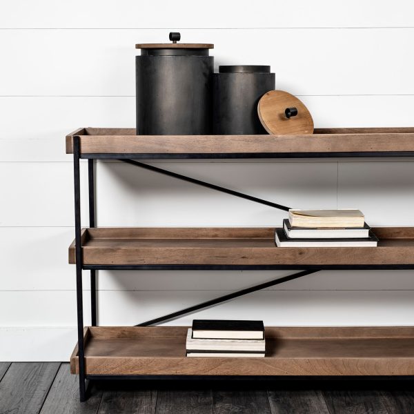 Trey I 80L x 16W Brown Wood and Black Iron Console Table 2