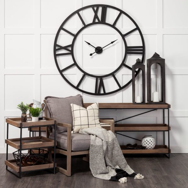 Trey III 20 x 26 Square Medium Brown Wooden Three Tiered Black Iron Frame EndSide Table 3