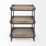 Trey III 20" x 26" Square Medium Brown Wooden Three-Tiered Black Iron Frame End/Side Table