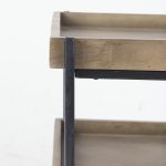 Trey III 20" x 26" Square Medium Brown Wooden Three-Tiered Black Iron Frame End/Side Table