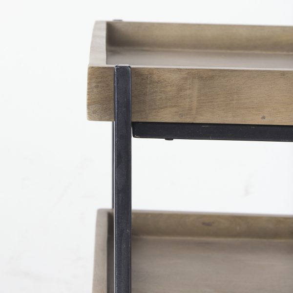 Trey III 20 x 26 Square Medium Brown Wooden Three Tiered Black Iron Frame EndSide Table 8