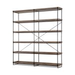 Trey IV 80L x 16W x 87.5H Medium Brown Wood and Iron Five Tray Shelf Shelving Unit