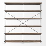 Trey IV 80L x 16W x 87.5H Medium Brown Wood and Iron Five Tray Shelf Shelving Unit