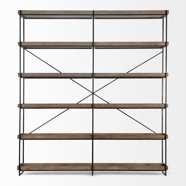 Trey IV 80L x 16W x 87.5H Medium Brown Wood and Iron Five Tray Shelf Shelving Unit 3