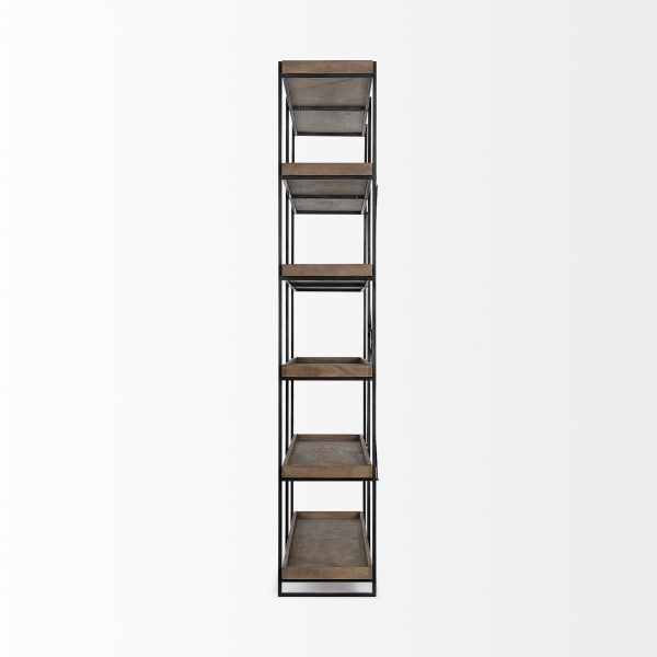 Trey IV 80L x 16W x 87.5H Medium Brown Wood and Iron Five Tray Shelf Shelving Unit 4