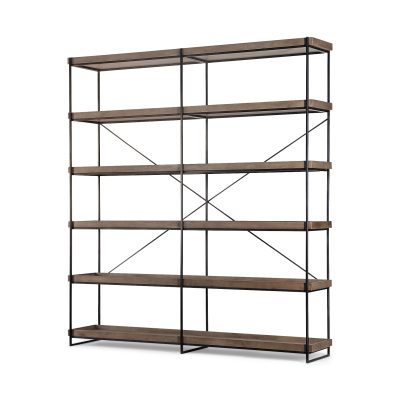 Trey IV 80L x 16W x 87.5H Medium Brown Wood and Iron Five Tray Shelf Shelving Unit