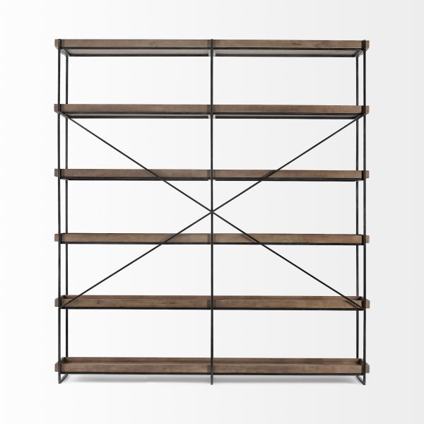 Trey IV 80L x 16W x 87.5H Medium Brown Wood and Iron Five Tray Shelf Shelving Unit 5