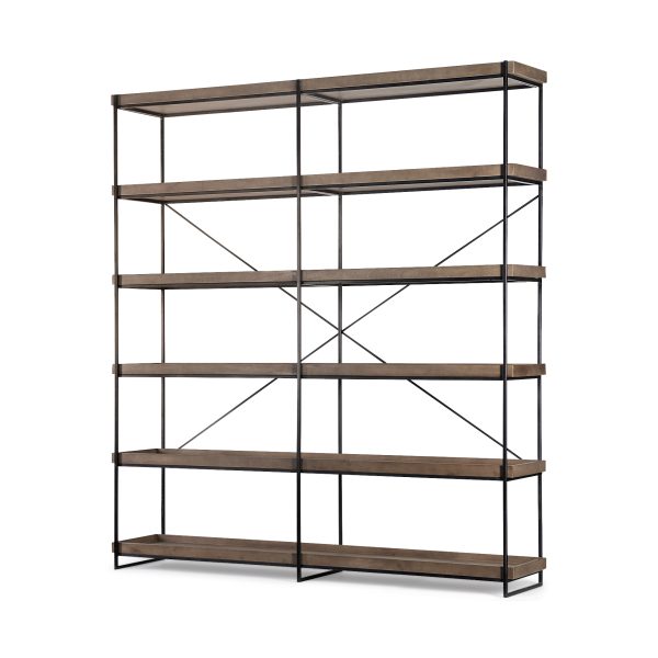 Trey IV 80L x 16W x 87.5H Medium Brown Wood and Iron Five Tray Shelf Shelving Unit