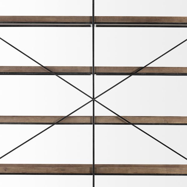 Trey IV 80L x 16W x 87.5H Medium Brown Wood and Iron Five Tray Shelf Shelving Unit 7