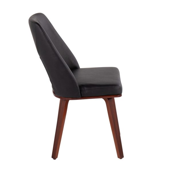 Triad Mid Century Modern Walnut Bamboo Black Faux Leather Chairs Set of 2 3