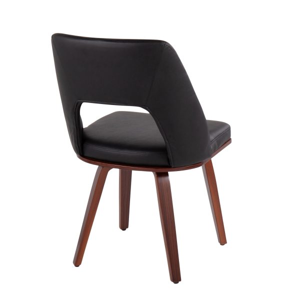 Triad Mid Century Modern Walnut Bamboo Black Faux Leather Chairs Set of 2 4
