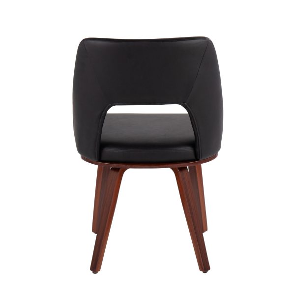 Triad Mid Century Modern Walnut Bamboo Black Faux Leather Chairs Set of 2 5