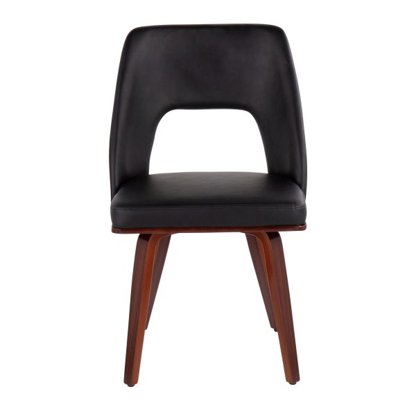 Triad Mid Century Modern Walnut Bamboo Black Faux Leather Chairs Set of 2 6