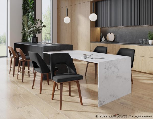 Triad Mid Century Modern Walnut Bamboo Black Faux Leather Chairs Set of 2