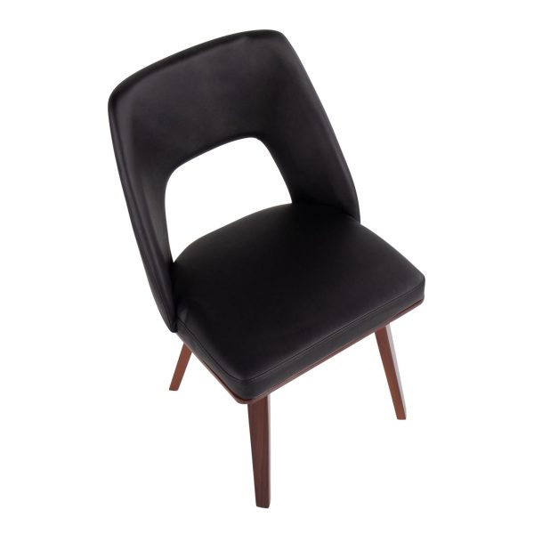 Triad Mid Century Modern Walnut Bamboo Black Faux Leather Chairs Set of 2 7
