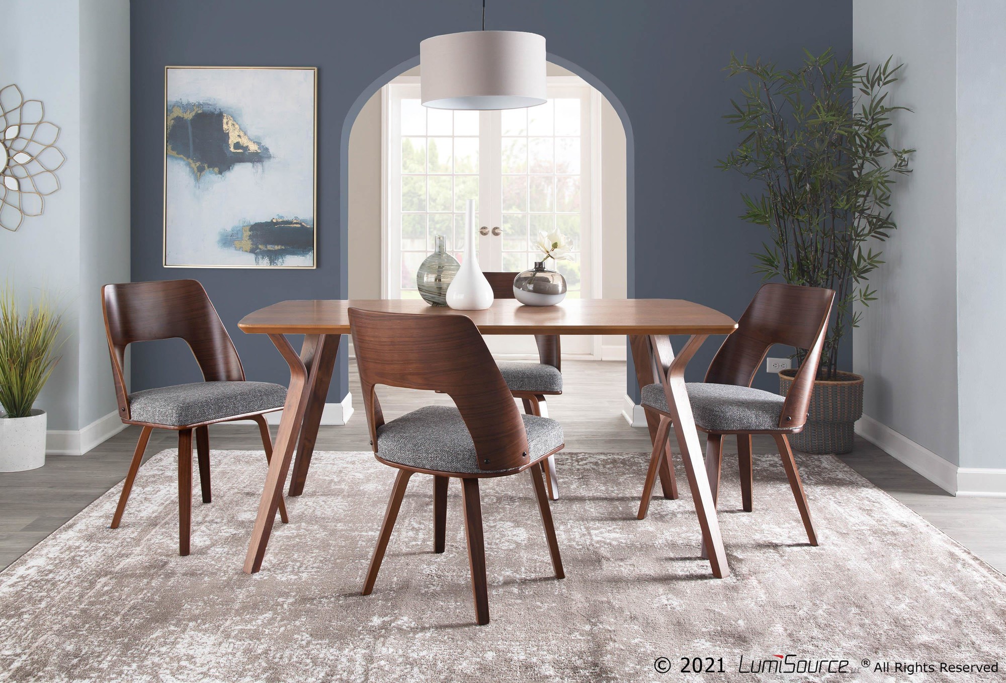 Triad Mid-Century Walnut and Grey Accent Chairs (Set of 2) 2 Triad Mid-Century Walnut and Grey Accent Chairs (Set of 2) - Image 2