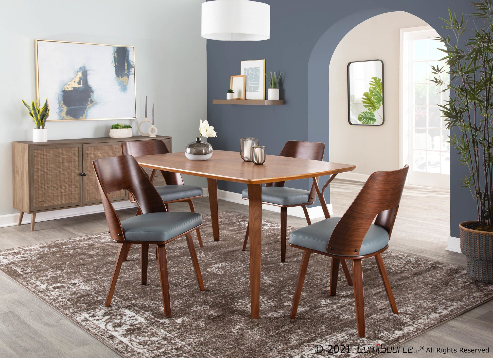 Triad Walnut Bamboo Grey Faux Leather Mid-Century Modern Chairs (Set of 2) 2 Triad Walnut Bamboo Grey Faux Leather Mid-Century Modern Chairs (Set of 2) - Image 2