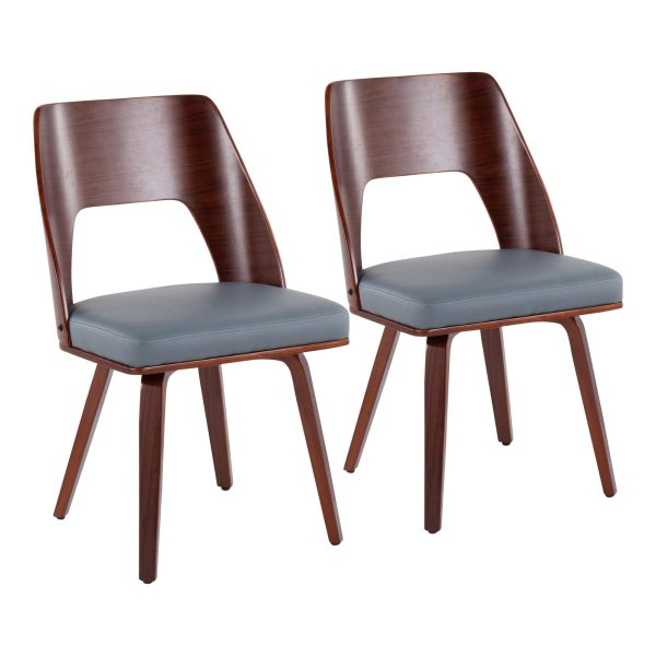 Triad Walnut Bamboo Grey Faux Leather Mid Century Modern Chairs Set of 2 2