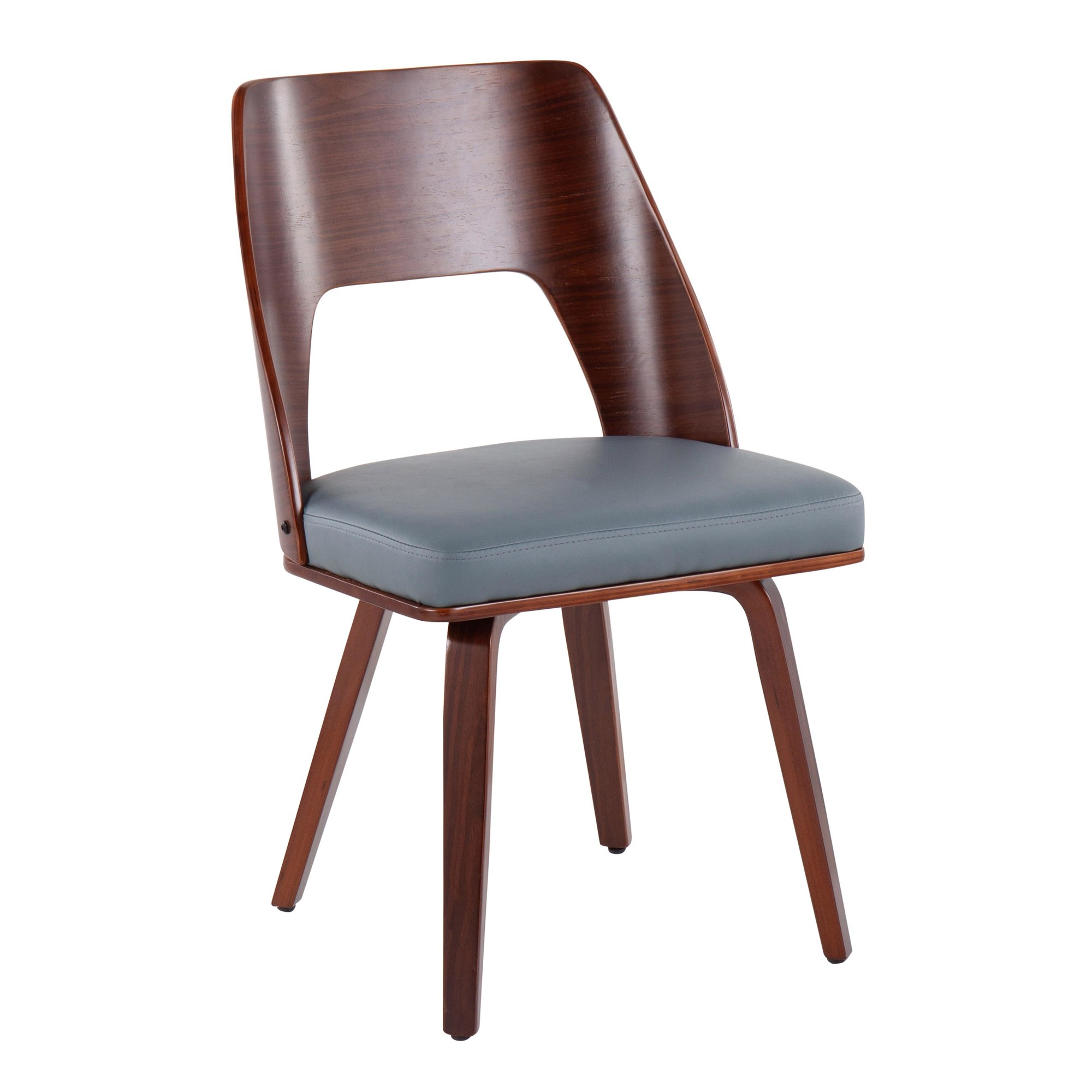 Triad Walnut Bamboo Grey Faux Leather Mid-Century Modern Chairs (Set of 2) 4 Triad Walnut Bamboo Grey Faux Leather Mid-Century Modern Chairs (Set of 2) - Image 4