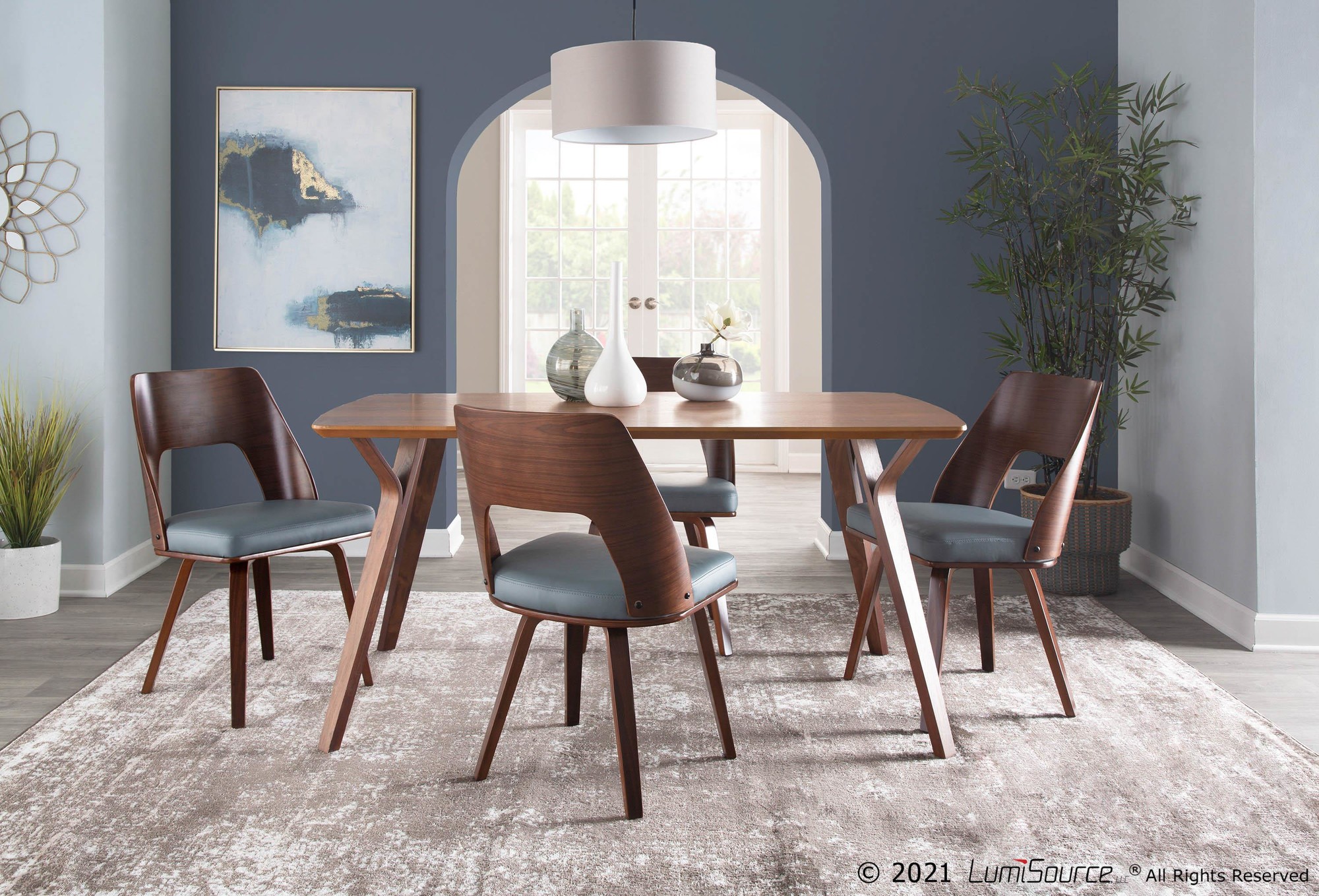 Triad Walnut Bamboo Grey Faux Leather Mid-Century Modern Chairs (Set of 2) 1 Triad Walnut Bamboo Grey Faux Leather Mid-Century Modern Chairs (Set of 2)