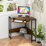 Rustic Brown Corner Desk with Charging Station and Storage Shelf 8 Rustic Brown Corner Desk with Charging Station and Storage Shelf