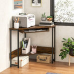Rustic Brown Corner Desk with Charging Station and Storage Shelf 9 Rustic Brown Corner Desk with Charging Station and Storage Shelf