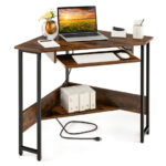 Rustic Brown Corner Desk with Charging Station and Storage Shelf 10 Rustic Brown Corner Desk with Charging Station and Storage Shelf