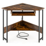Rustic Brown Corner Desk with Charging Station and Storage Shelf 11 Rustic Brown Corner Desk with Charging Station and Storage Shelf