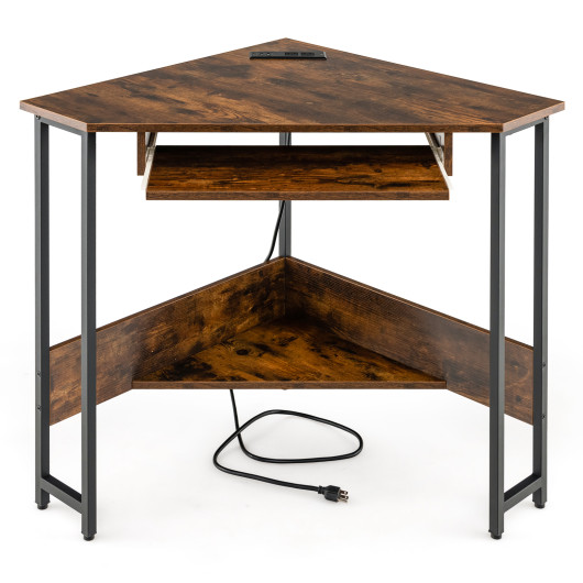 Rustic Brown Corner Desk with Charging Station and Storage Shelf 4 Rustic Brown Corner Desk with Charging Station and Storage Shelf - Image 4