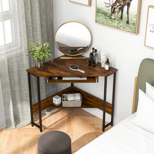 Rustic Brown Corner Desk with Charging Station and Storage Shelf 6 Rustic Brown Corner Desk with Charging Station and Storage Shelf - Image 6