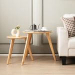 Triangle Rubber Wood Nesting Coffee Tables Natural Finish (Set of 2)