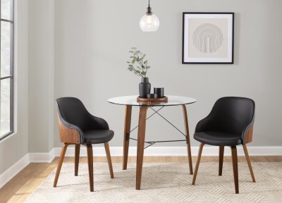 Trilogy Contemporary Round Walnut Wood and Glass Dinette Table