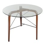 Trilogy Contemporary Round Walnut Wood and Glass Dinette Table 16 Trilogy Contemporary Round Walnut Wood and Glass Dinette Table