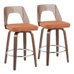 Trilogy Orange Fabric Walnut Mid-Century Modern Counter Stools (Set of 2) 11 Trilogy Orange Fabric Walnut Mid-Century Modern Counter Stools (Set of 2)