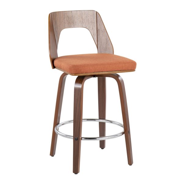 Trilogy Orange Fabric Walnut Mid Century Modern Counter Stools Set of 2 2