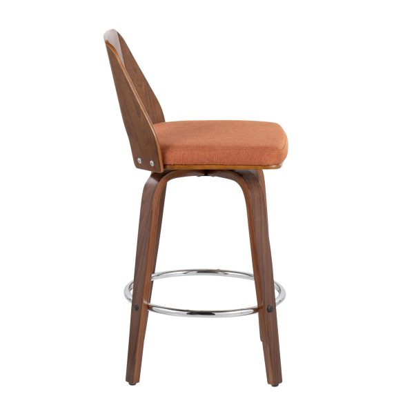 Trilogy Orange Fabric Walnut Mid Century Modern Counter Stools Set of 2 3