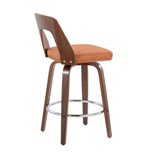 Trilogy Orange Fabric Walnut Mid Century Modern Counter Stools Set of 2 4