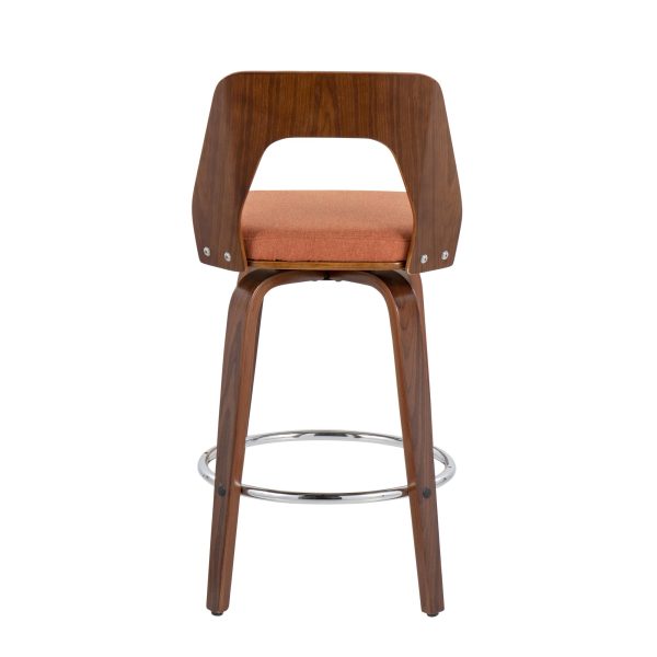 Trilogy Orange Fabric Walnut Mid Century Modern Counter Stools Set of 2 5
