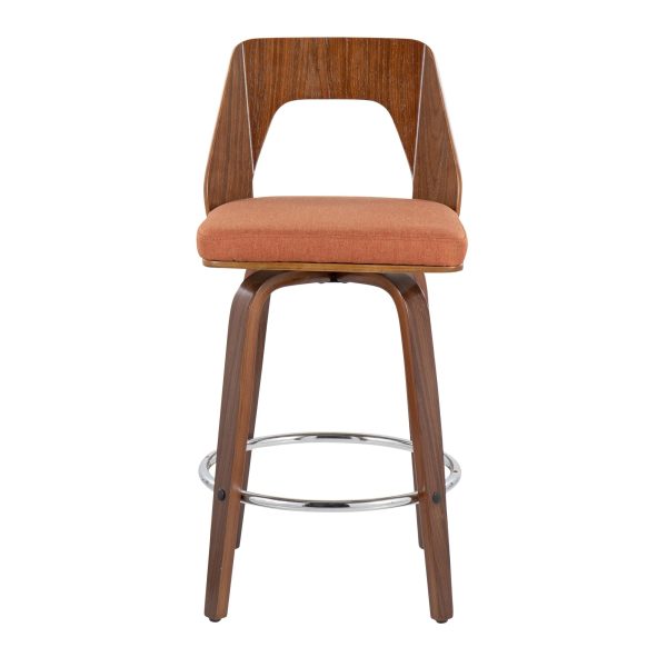 Trilogy Orange Fabric Walnut Mid Century Modern Counter Stools Set of 2 6