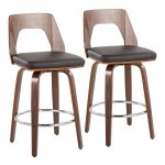 Trilogy Walnut Brown Faux Leather Mid-Century Modern Counter Stools (Set of 2)