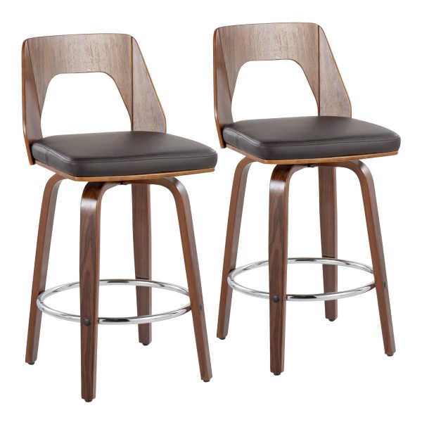 Trilogy Walnut Brown Faux Leather Mid Century Modern Counter Stools Set of 2 1