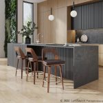 Trilogy Walnut Brown Faux Leather Mid-Century Modern Counter Stools (Set of 2)