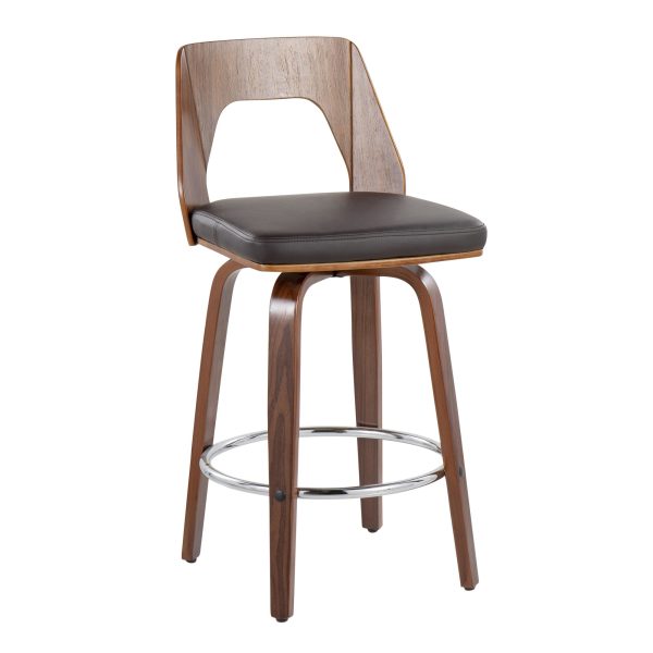 Trilogy Walnut Brown Faux Leather Mid Century Modern Counter Stools Set of 2 2