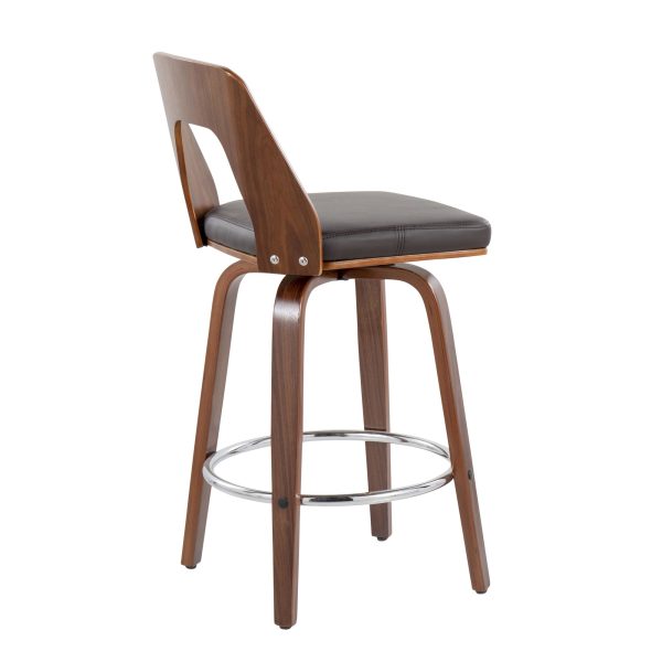 Trilogy Walnut Brown Faux Leather Mid Century Modern Counter Stools Set of 2 4