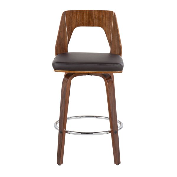 Trilogy Walnut Brown Faux Leather Mid Century Modern Counter Stools Set of 2 6