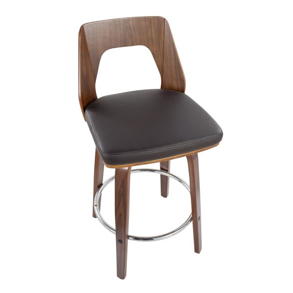 Trilogy Walnut Brown Faux Leather Mid Century Modern Counter Stools Set of 2 7