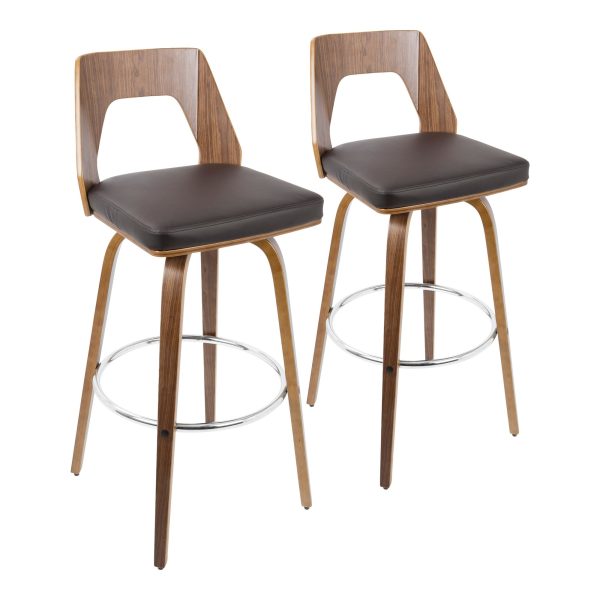Trilogy Walnut and Brown Mid Century Modern Barstools Set of 2 3
