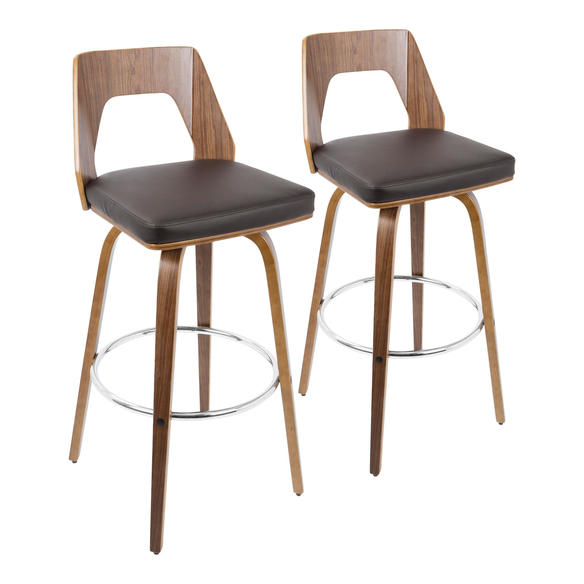 Trilogy Walnut and Brown Mid-Century Modern Barstools (Set of 2) 4 Trilogy Walnut and Brown Mid-Century Modern Barstools (Set of 2) - Image 4
